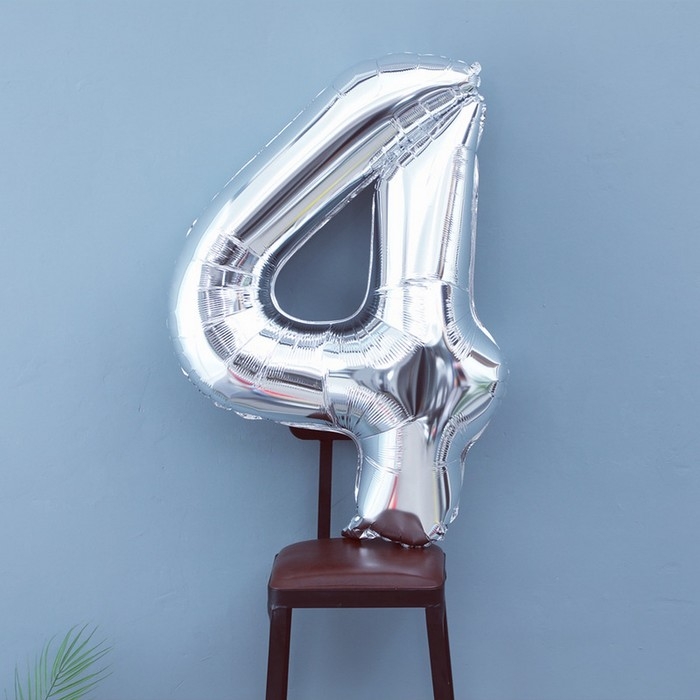 Шар фольгированный 40 Шар фольгированный 40" Цифра 4, цвет серебряный