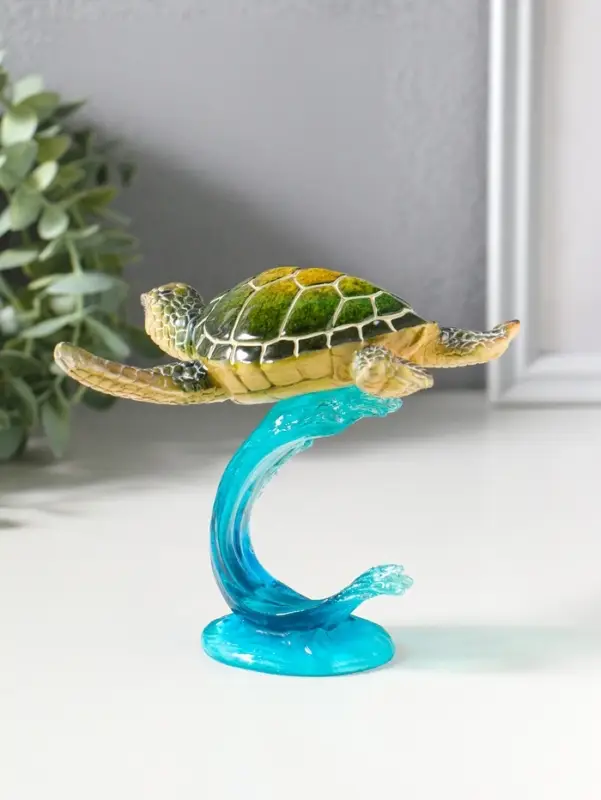 Сувенир полистоун лак "Черепаха на волне" зелёный 13,3х12,3х11,6 см