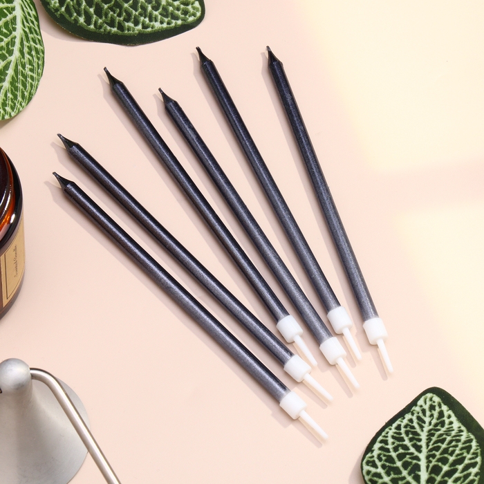 Свечи в торт Свечи в торт "Ройс", 6 шт, высокие, 13 см, графит металлик