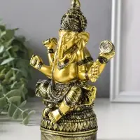 Сувенир полистоун "Ганеша на пуфе" золотая бронза 6х11,3х16,5 см