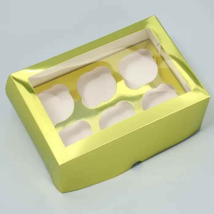 Коробка для капкейков, кондитерская упаковка с окном, 6 ячеек «Золотистая», 25 х 17 х 10 см Коробка для капкейков, кондитерская упаковка с окном, 6 ячеек «Золотистая», 25 х 17 х 10 см
