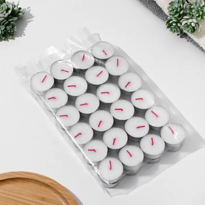 Набор свечей чайных в гильзе, 50 шт, без запаха Набор свечей чайных в гильзе, 50 шт, без запаха