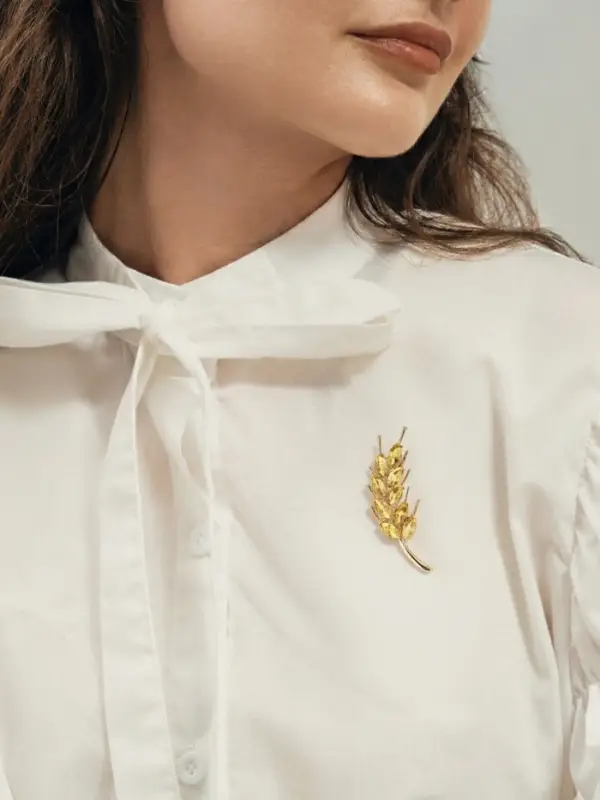 Брошь маленькая &laquo;Колосок&raquo;, жёлтая в золоте