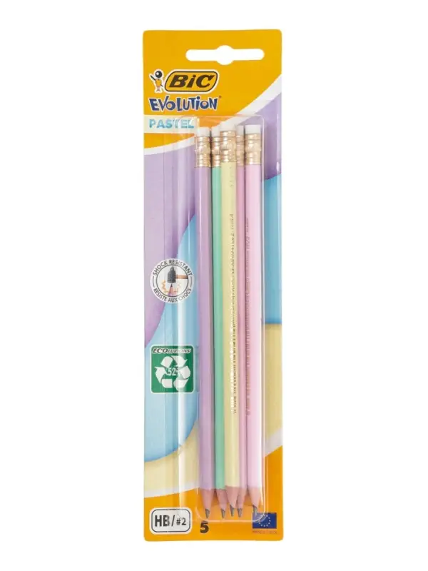 Карандаши чернографитные BIC HB Evolution &laquo;Пастель&raquo;, набор 5 штук, пластиковые, с ластиками