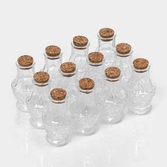 Набор банок для специй Доляна &laquo;Парфе&raquo;, 50 мл, 5&times;8.4 см, 12 шт., с пробковой крышкой, стекло, прозрачный