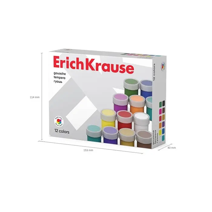 Гуашь 12 цветов &times; 17 мл, ErichKrause, в картонной упаковке