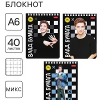 Блокнот &laquo;Влад А4&raquo;, А6, 40 листов, на гребне, обложка из мелованного картона, УФ-лак, плотность 60 г/м&sup2;, МИКС