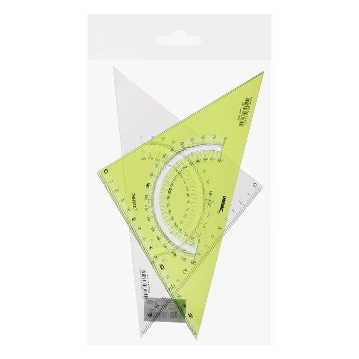 Набор треугольников 3 штуки, Calligrata, 45 градусов, катет 18 см, с транспортиром, прозрачный, МИКС Набор треугольников 3 штуки, Calligrata, 45 градусов, катет 18 см, с транспортиром, прозрачный, МИКС