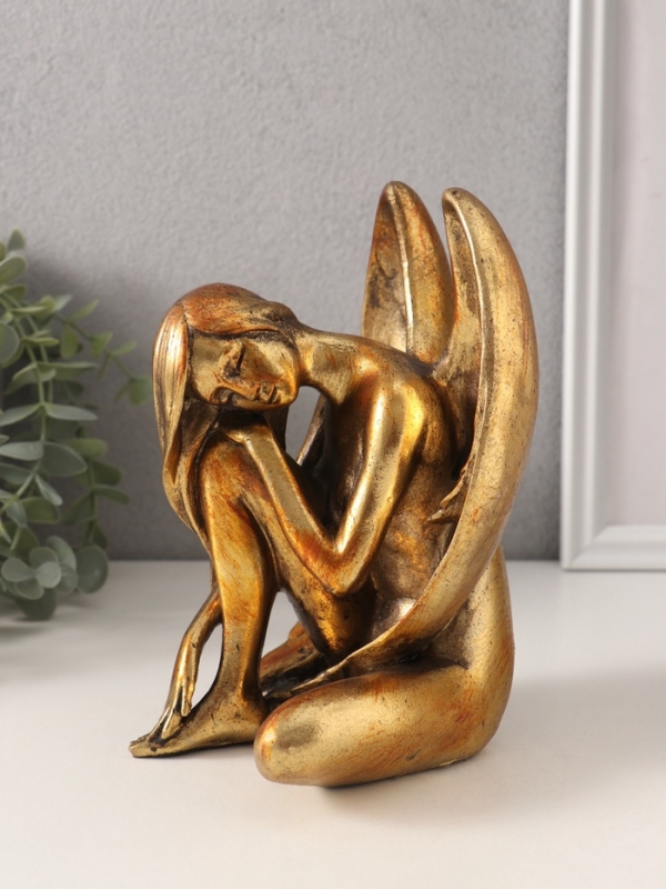 Сувенир полистоун "Девушка-ангел" под бронзу 13х12х18 см