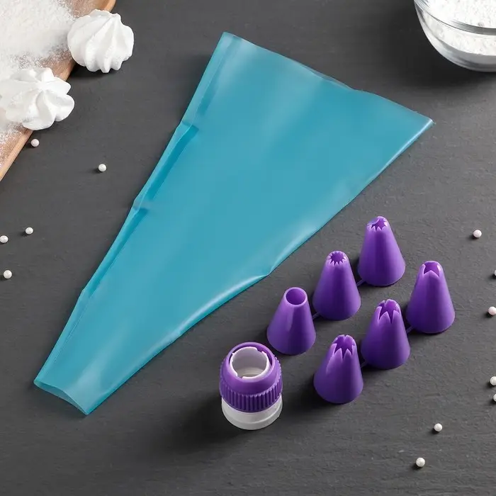 Набор кондитерский Доляна &laquo;Бирюза&raquo;, 6 насадок (основание насадки 2.5 см), 29&times;19&times;3.5 см, насадки и МИКС