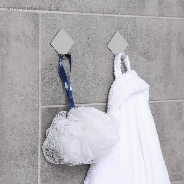 Крючки самоклеящиеся SAVANNA «Ромб», 2 шт., металл, 4.5×4.8×2 см, хромированные