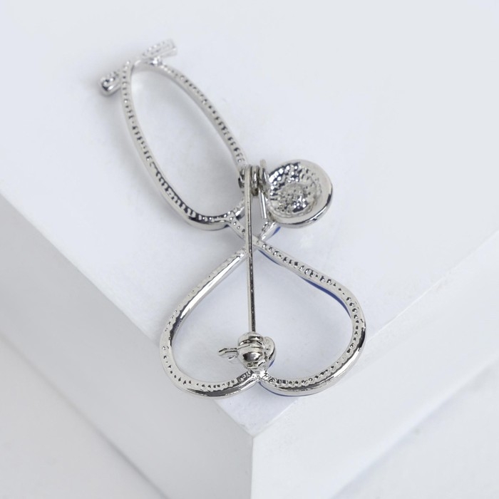 Брошь «Стетоскоп» сердце, цвет синий в серебре Брошь «Стетоскоп» сердце, цвет синий в серебре