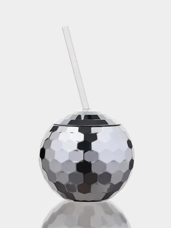 Стакан с крышкой и трубочкой Доляна &laquo;Сияние&raquo;, 600 мл, 11&times;11&times;10.5 см, серебристый