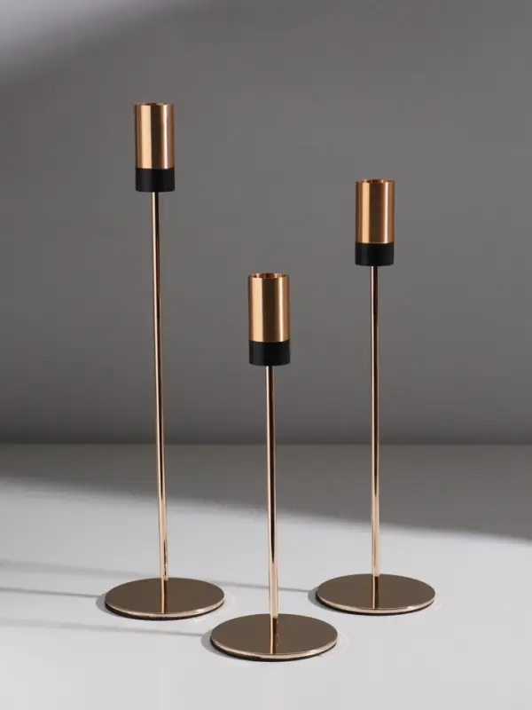 Подсвечник металл  Подсвечник металл "Лофт" d=2 см набор 3 шт золотой с чёрным 8х8х23, 8х8х28, 8х8х33 см