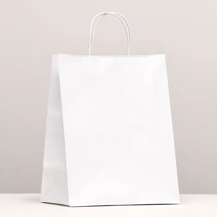 Пакет крафт без печати, белый, круглая ручка 24×14×28 см Пакет крафт без печати, белый, круглая ручка 24×14×28 см