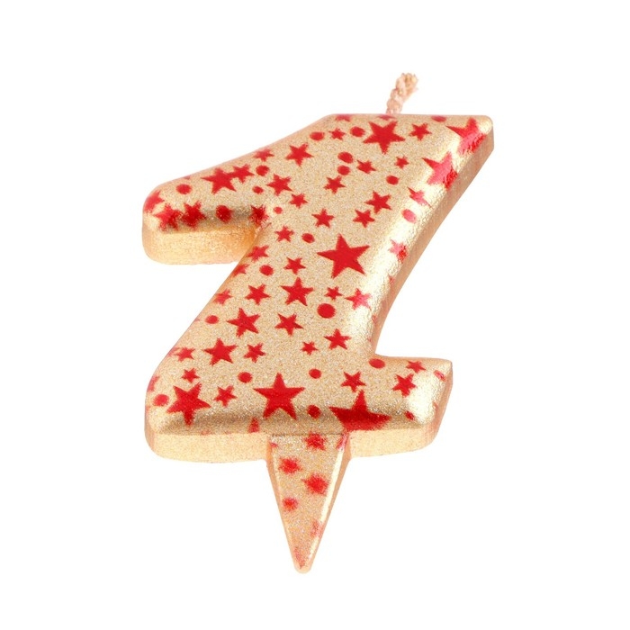 Свеча в торт Свеча в торт "Саната", цифра "1", золотая с красными звездами, 5,5 см