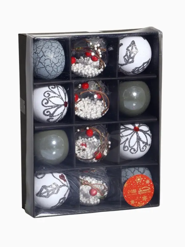 Ёлочные игрушки &laquo;Мелодия&raquo;, шары новогодние, d=6 см, набор 12 шт., ассорти, белый серый