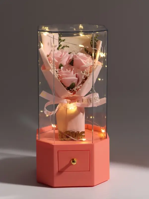 Шкатулка декоративная &laquo;Роза Love&raquo;, с подсветкой, 3хААА,, LN1445, 10&times;10&times;20.5 см, розовая