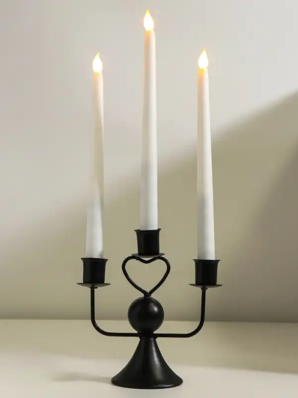Подсвечник металл, дерево на 3 свечи  Подсвечник металл, дерево на 3 свечи "Сердечко" d=2,5 см чёрный 16,5х7х14 см