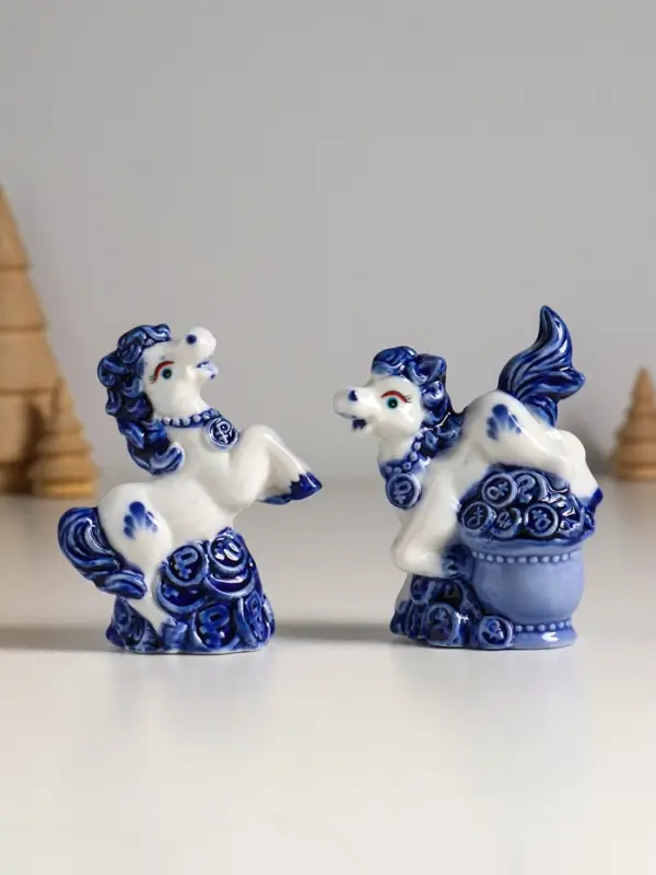 Сувенир керамика "Лошадка денежная" бело-синий МИКС 7,1х3,1х9 см