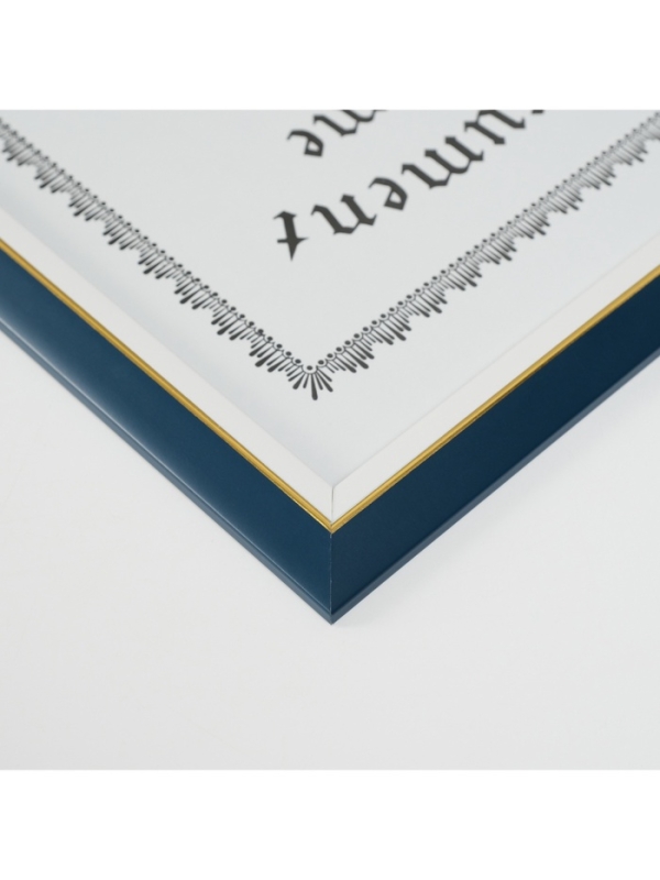 Фоторамка пластик формат А4 "Сине-белая" с золотой полосой 1,5х23,6х32,3 см