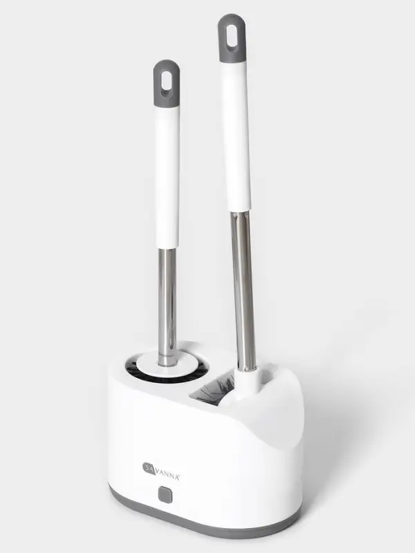 Ёршик для унитаза SAVANNA, силиконовый с щёткой, 18.9&times;12&times;40.5 см, белый