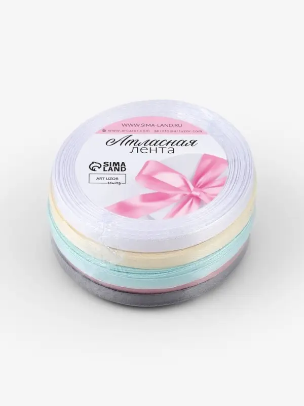 Лента атласная, набор 5 шт., 6 мм, 23 м&plusmn;1 м, пастельная