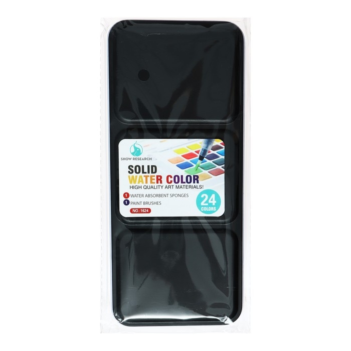 Краски акварельные, в кюветах, с кистью, 24 цвета Краски акварельные, в кюветах, с кистью, 24 цвета