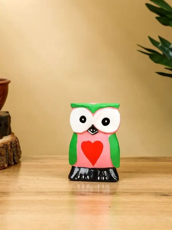 Набор сувенирный «Совята с сердечком», h=15 см, h=13 см, h=10 см, дерево, розово-зелёный