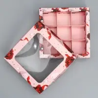Коробка для конфет, кондитерская упаковка, 9 ячеек, Present, 14.7&times;14.7&times;3.5 см
