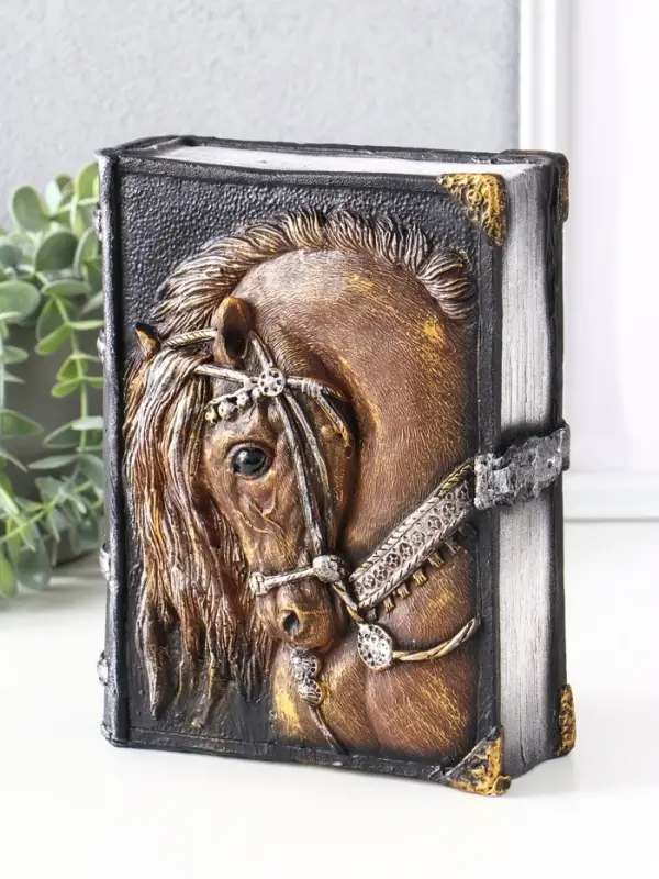 Копилка (гипс) Книга Лошадь  Высота 21 см, ширина 7,5 см, длина 16,5 см, бронзовый