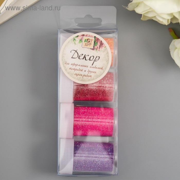 Глиттер в баночке с дозатором Глиттер в баночке с дозатором "Неон пудра розовая палитра" набор 4 шт 1б=8гр 2,8х10,7х5,2 см