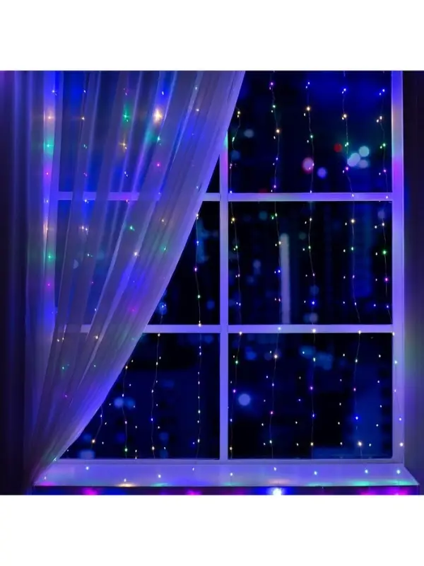 Гирлянда &laquo;Занавес&raquo; 2&times;2 м, роса, IP20, серебристая нить, 300 LED, свечение мульти, 12 В