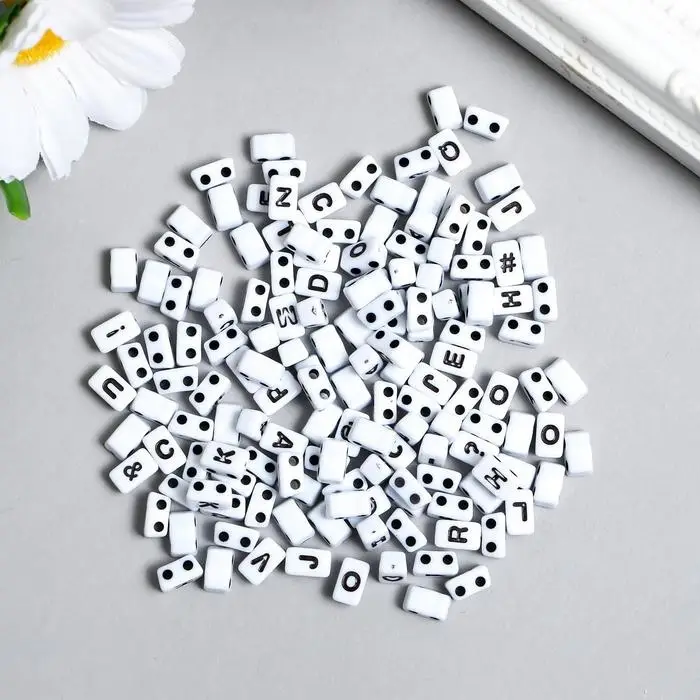 Бусины для творчества пластик  Бусины для творчества пластик "Буквы, знаки, цифры, домино" набор 20 гр 0,5х0,8х0,4 см