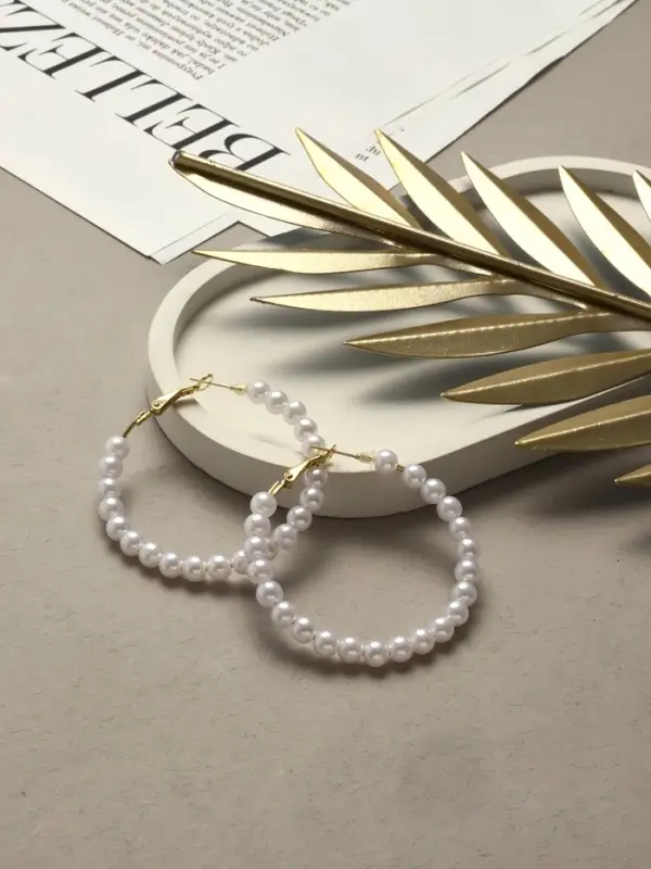 Серьги кольца с жемчугом QF &laquo;Нежность жемчуга&raquo;, d=5.5 см, белые в золоте