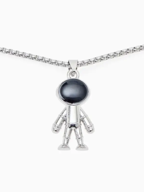 Кулон &laquo;Космонавт&raquo;, человечек, чёрный в серебре, 70 см
