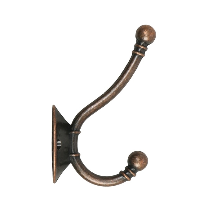 Крючок мебельный ТУНДРА TKD021, двухрожковый, медь, 50 шт