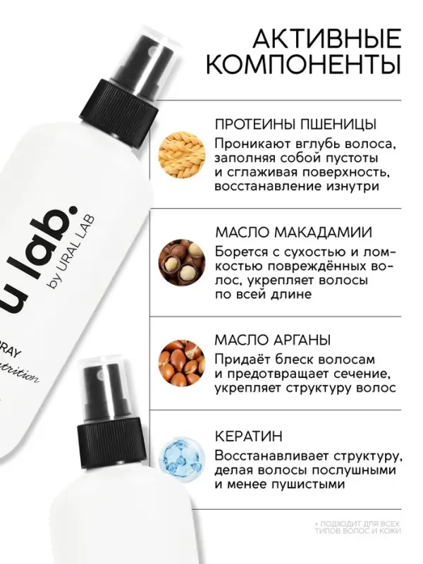 Спрей для волос термозащита &laquo;Блеск и Питание&raquo;, цветочный аромат, 300 мл, ULAB