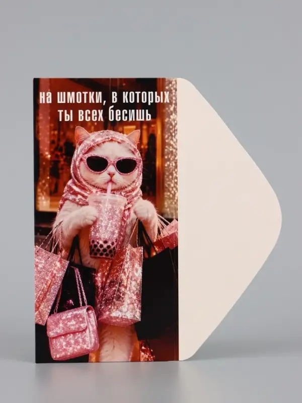 Конверт для денег &laquo;На шмотки&raquo;, кошечка, 16.5&times;8 см