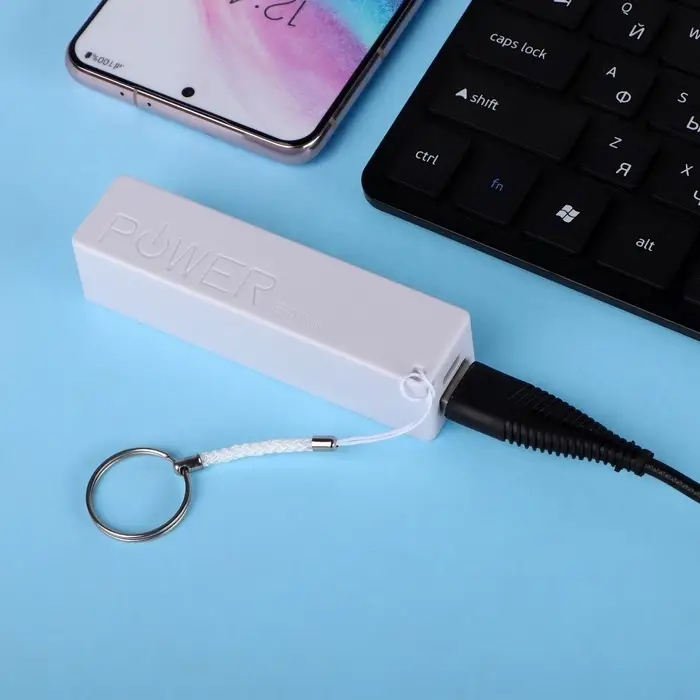 Внешний аккумулятор PB-03, 2200 мАч, USB, 1 А, крепление кольцо, белый