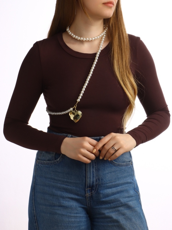 Портупея жемчужная с кулоном «Сердце», 129 см, белая в золоте Портупея жемчужная с кулоном «Сердце», 129 см, белая в золоте