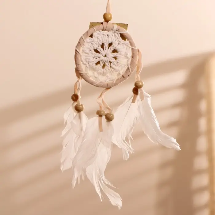 Ловец снов Ловец снов "Спокойствие" бежевый (белые перья) 6х0,5х20 см