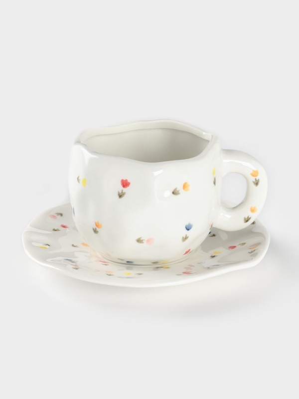 Чайная пара Доляна «Цветочное утро», чашка 220 мл, блюдце d=16 см, ручная роспись, керамика, белая