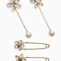 Набор булавок (4 шт.) &laquo;Цветы&raquo;, 8 см, белый в золоте