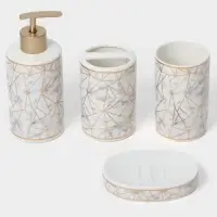 Аксессуары для ванной &laquo;Лофт&raquo;, 4 предмета, дозатор 250 мл, мыльница, 2 стакана, белые