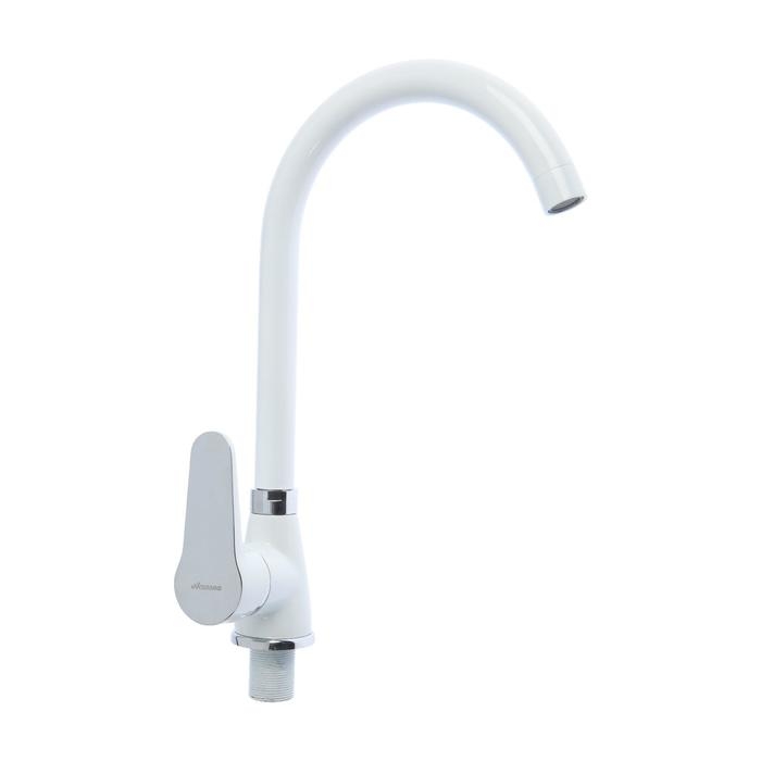 Смеситель для кухни Accoona A45111G, 1-рычажный, силумин, картридж 35мм, белый/хром Смеситель для кухни Accoona A45111G, 1-рычажный, силумин, картридж 35мм, белый/хром