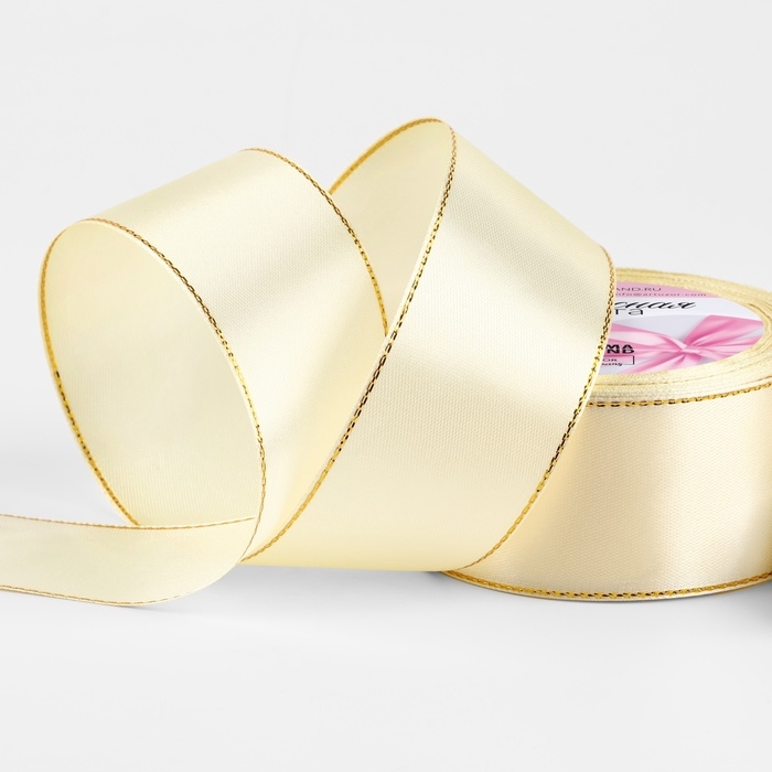 Лента атласная &laquo;Золотые нити&raquo;, 40 мм &times; 23 &plusmn; 1 м, цвет светло-бежевый №08