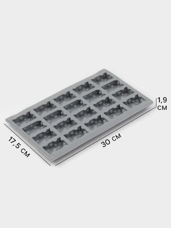 Форма для выпечки и муссовых десертов KONFINETTA «Сыр», силикон, 20 ячеек (5×3см), 30×17,5×1,9 см, серая Форма для выпечки и муссовых десертов KONFINETTA «Сыр», силикон, 20 ячеек (5×3см), 30×17,5×1,9 см, серая