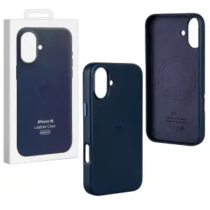 Чехол для iPhone 16 Leather Case 100% ORG (MagSafe) c LOGO Blue