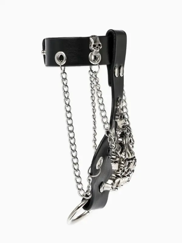 Браслет кожаный унисекс &laquo;Слейв. Скелет&raquo;, L=21.5 см, чёрный с серебром